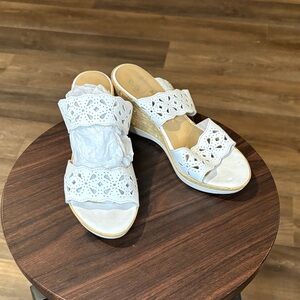 Elegant White Eyelet Wedge Sandals